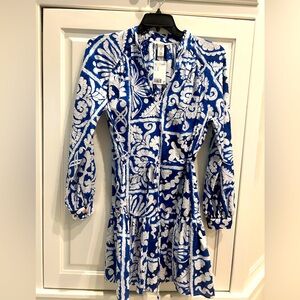 Blue and White print Dress